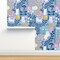Cat Floral Floral Cat Spring Summer Hand Drawn Cats Botanical Botany Pet White Blue Aqua Whimsical Custom Removable Wallpaper by Spoonflower Peel & Stick Wallpaper 2FT Wide